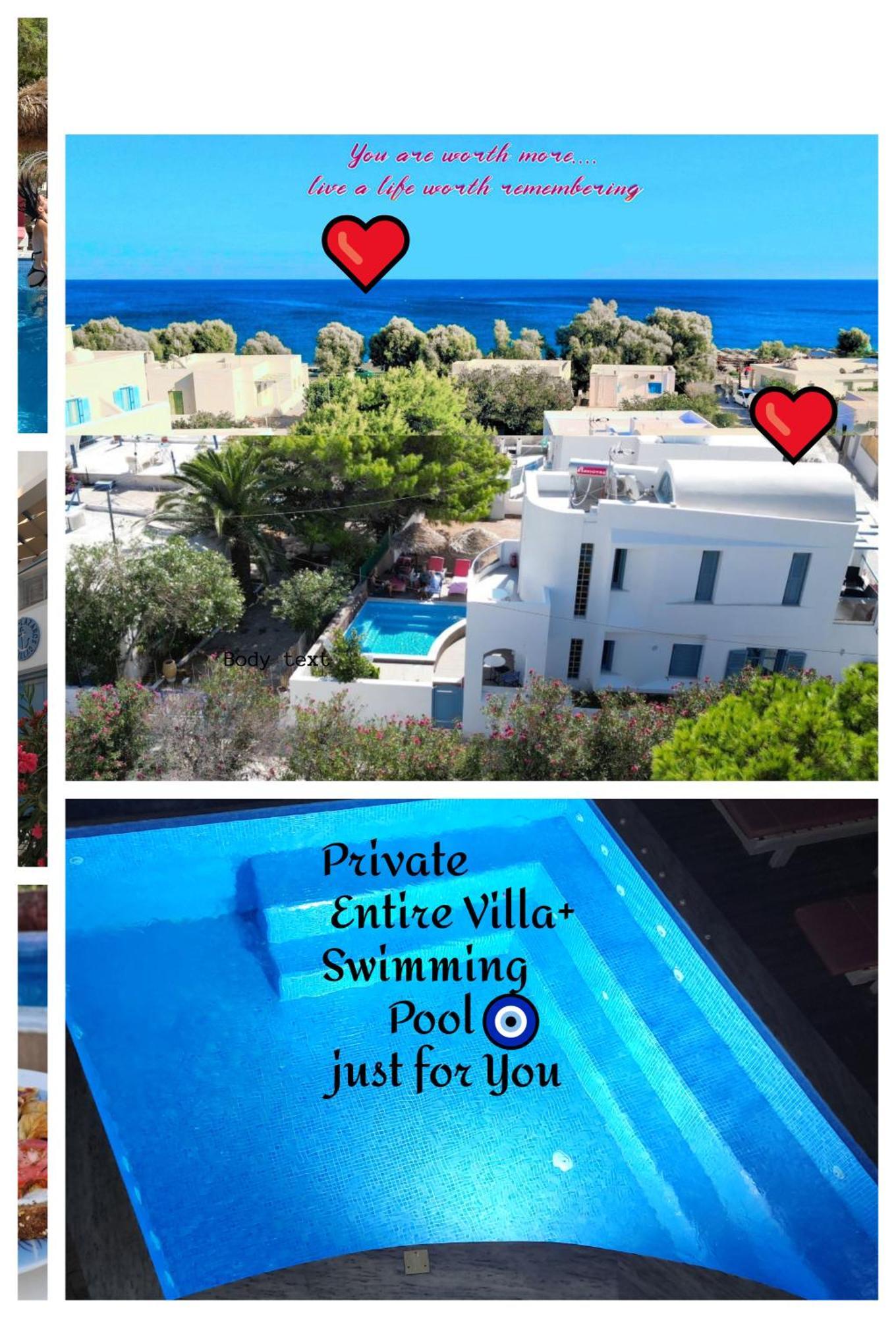 Located By The Sea One Beachfront Private Captain Lazaros Pool Villa With Loft In 750Sqm Spacious Private Plot-Jacuzzi-Sunrelax-Furnished Terace-Gazebo-Private Parking,Sleep 3 Adults And 2 Children, Just Steps From The Black Beach-Seaview Perissa  Exterior foto